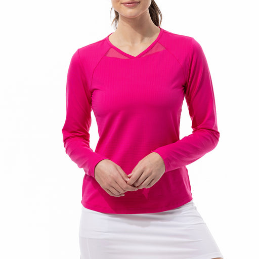 SanSoleil SolTek Solid Active Womens LS Sun Shirt - Fuchsia/XL